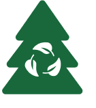Green tree with recycling symbol inside.