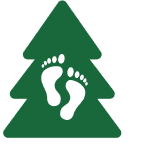 Green tree with white footprints inside.