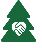 Green tree with handshake heart symbol.